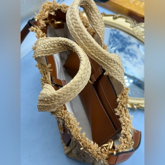 🆕 OROTON 🧿 NWOT Calypso Small Woven Straw Crossbody Tote, Natural & Saddle - Picture 13 of 16
